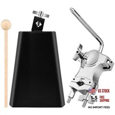 7 Inch Cowbell with Set, Cowbell for Drum Set, Adjustable Mount L-Rod Clamp