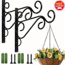 2X Heavy Duty Garden Metal Hanging Basket Brackets Plant Hanger Hook Wall Decor