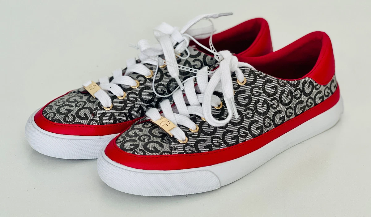 NEW GUESS MEEKIE BLACK RED WOMEN S SIGNATURE LOGO SNEAKERS SHOES 7.5 38 SALE