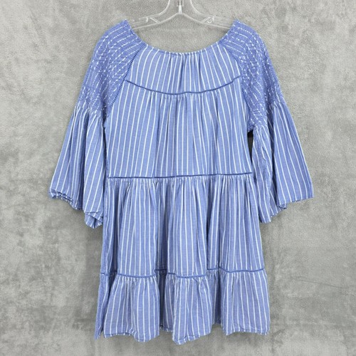 Mini Vestido Free People Lola Bordado S Azul Blanco Rayas Recortado Borlas Traseras - Imagen 14 de 14