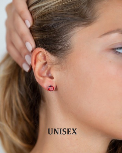 Mens Womens Round Red Fire Garnet Austrian Crystal Stud Earrings, Sizes 3mm- 8mm - Picture 9 of 12