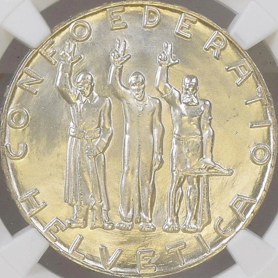 SWITZERLAND. 1941, 5 Francs, Silver - NGC MS67 - Confederation Anniversary - Image 3 of 4