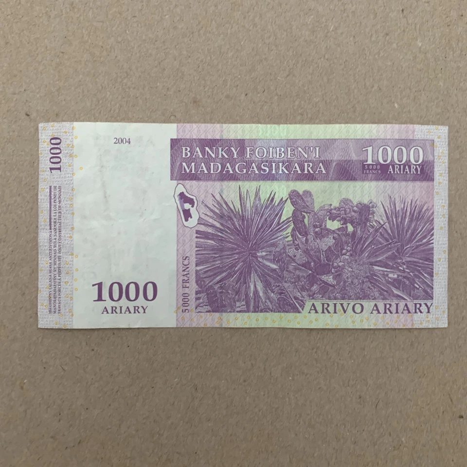 Lemur Note Madagascar 1000 Ariary Banknote 2004 Animal Currency & Purple Turtle - Image 2 of 4