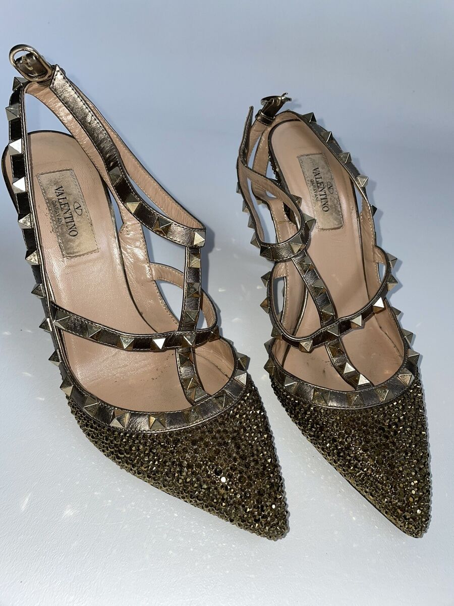Valentino Rockstud Custom Swarovski Heels 38 Gold | eBay Valentino Rockstud Custom Swarovski Heels 38 Gold | eBay