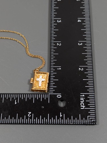 All Things Are Possible Locket Necklace Gold Tone Crystal Cross 19 in - Picture 11 of 11