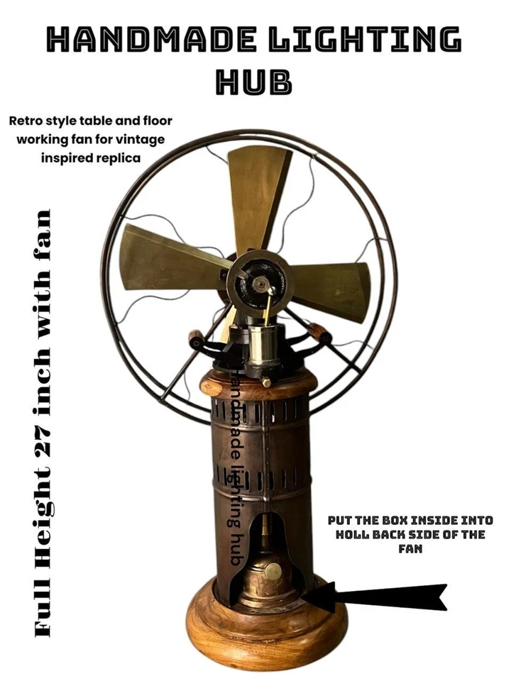 Ventilador de vapor de queroseno que funciona con aceite | Ventilador de mesa o piso retro de latón y madera | 27" Foto 4 de 4