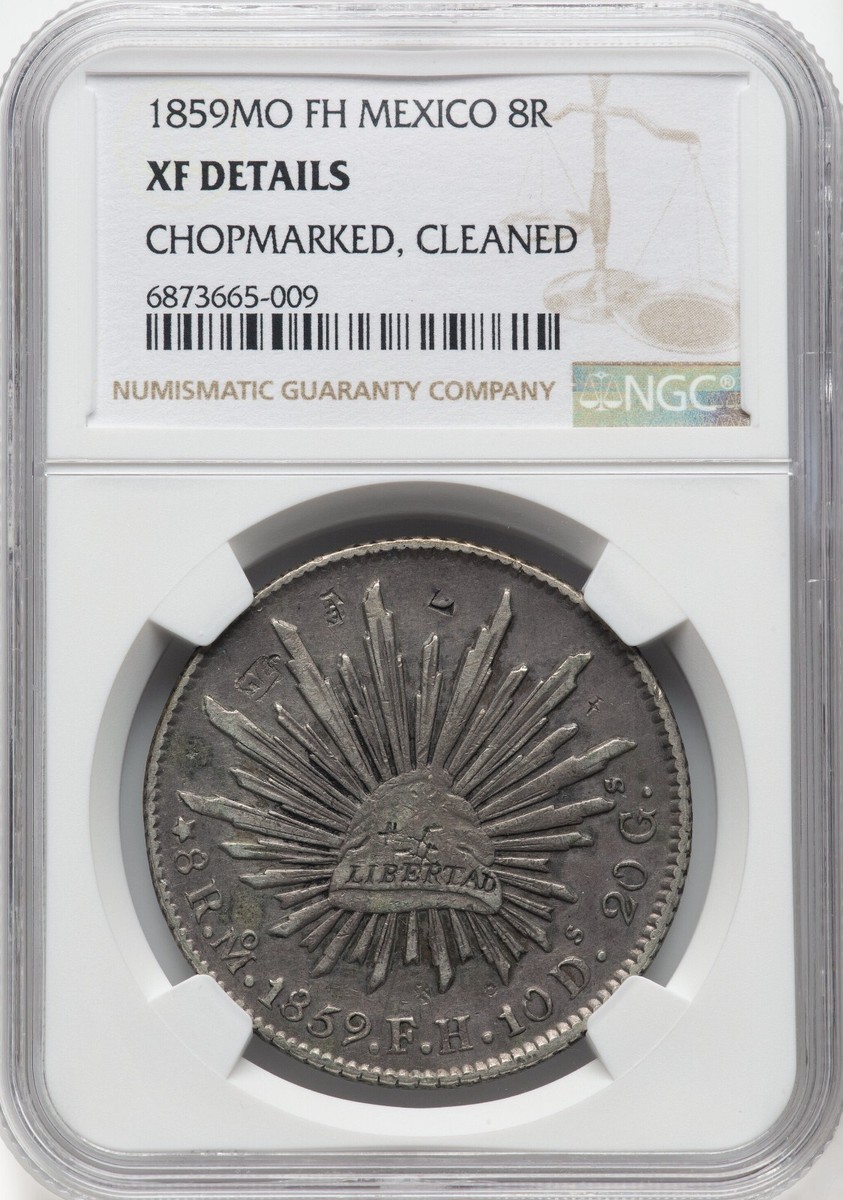 Mexico 1859 MO FH 8 Reales - NGC XF Details - Chopmarked