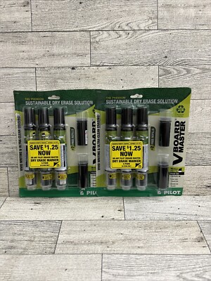 Pilot V Board Master Dry Erase Markers Black Pack of 3 With 2 Refills Lot Of 2