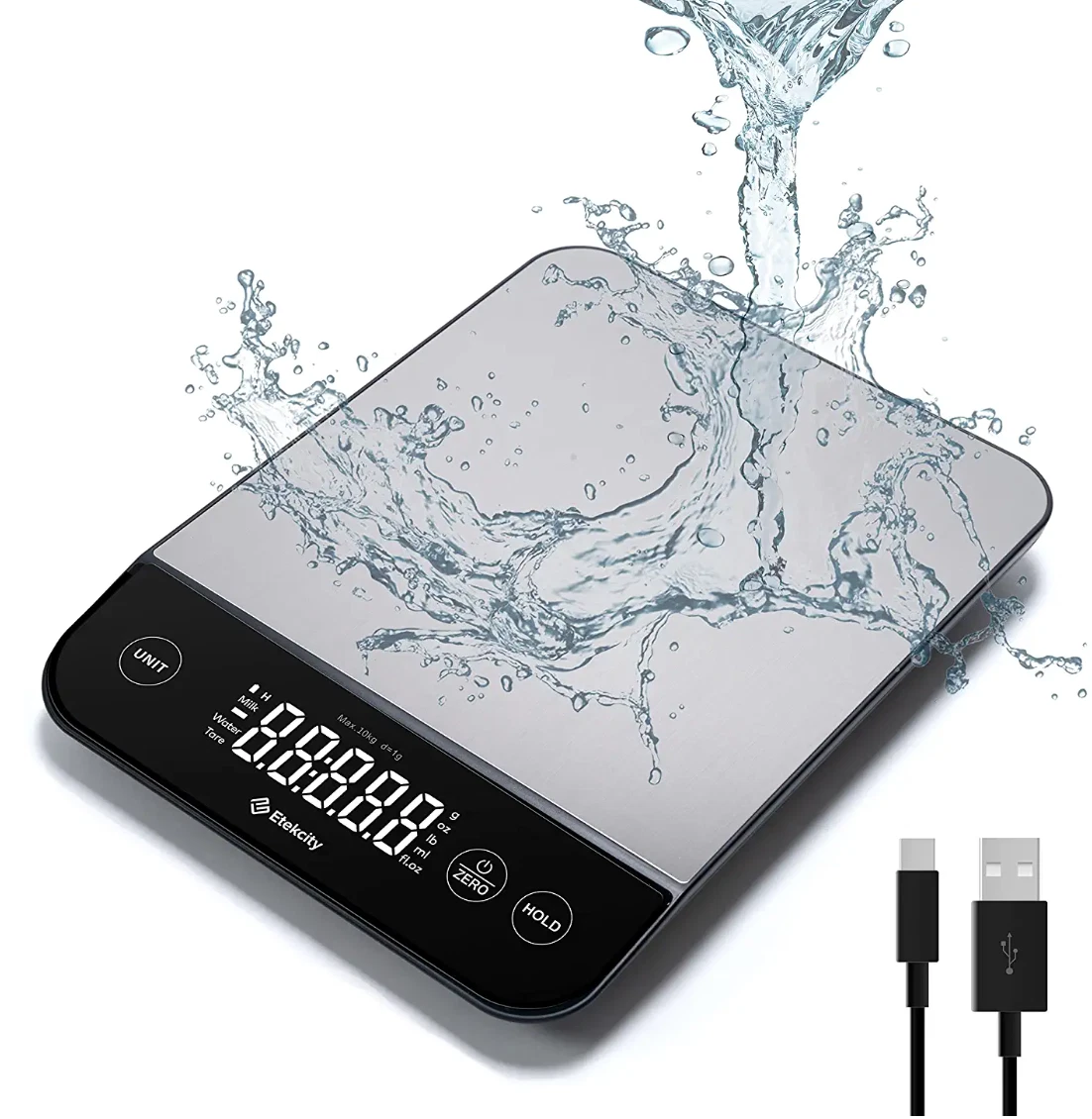 Luminary 22lb Food Scale Digital IPX6 Waterproof Rechargeable Stainless Steel