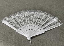 6 Folding Hand Fan White open size 16.5x9"