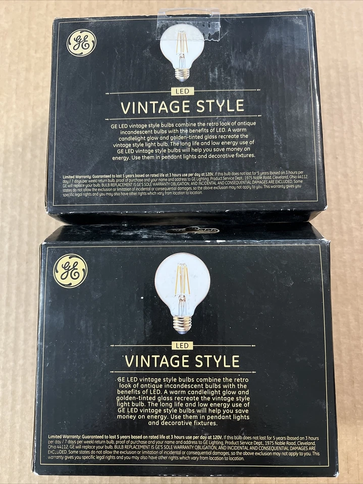 GE Vintage Style LED Light Bulbs G25 Medium Base 60W Amber Glass (2 Boxes) - Image 4 of 4