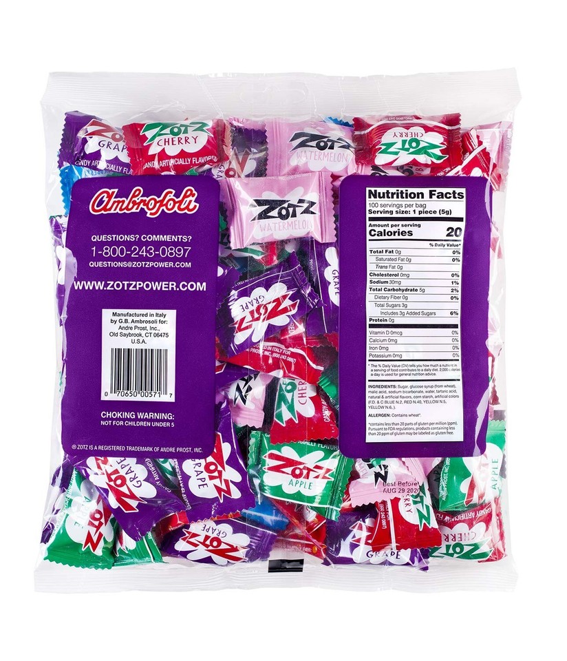 Zotz Fizzy Candy Bag – Assorted Flavors – 100 Count – 18 Oz