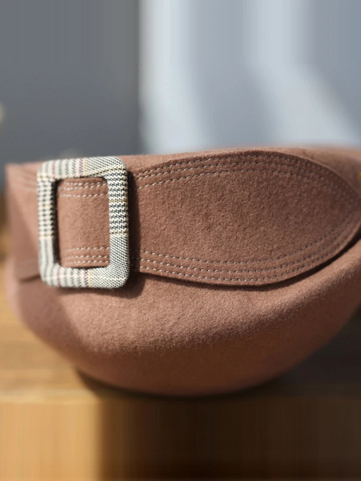 Wool Felt Beret Fascinator Hats For Women Tea Party Dress Pillbox Hat With Bow - Image 2 of 2