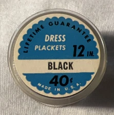 Vintage Coats and Clarks Zipper Dress Placket 12” Sewing Notion USA Retro Black