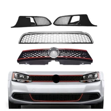 Front Bumper Upper＆Lower Grille Kit W/Bezels Trim Grill For VW Jetta 2011-2014