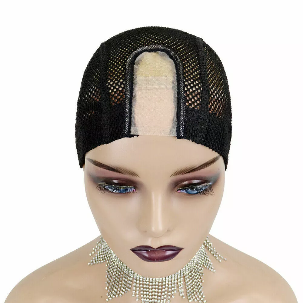 Black U Part Wig Cap with Lace Adjustable Straps for Making Wigs