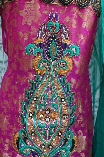 Pink & Jade semi-sewn Indian Bollywood fabric Unstitched suit – SKU16416 - Picture 7 of 9