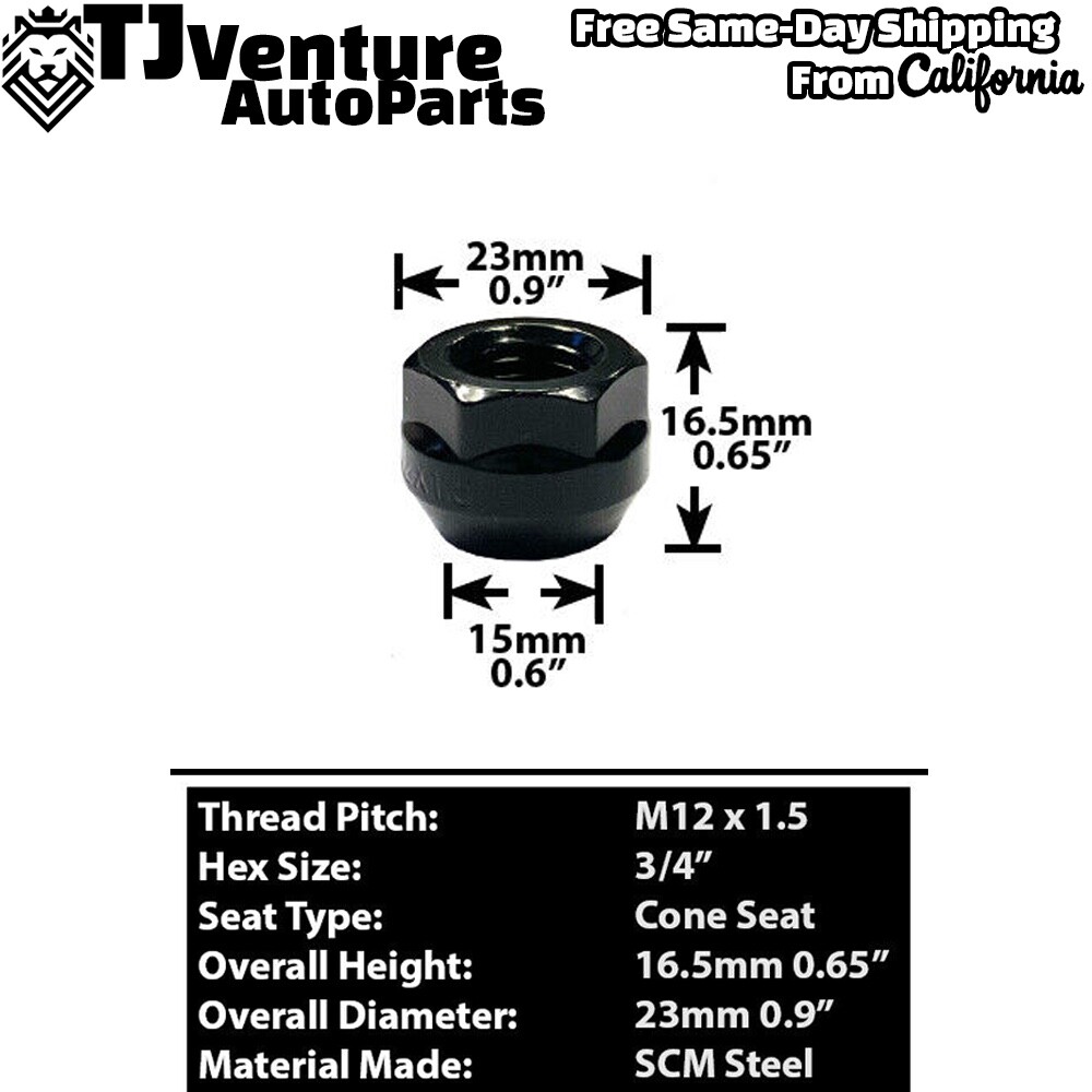 20Pc Black M12x1.5 Super Short Acorn Open End Lug Nut 3/4