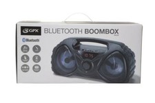 GPX BB200B Bluetooth Rechargeable Boombox Stereo Radio Color Changing Lights