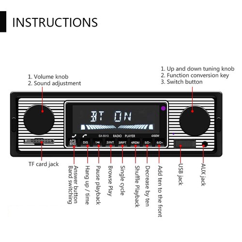 Retro Autoradio Bluetooth Freisprech-einrichtung USB SD AUX MP3 1DIN Oldtimer - Bild 2 von 13