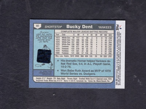2002 Topps Archives SIGNED 1980 Bucky Dent Yankees autographed SHIPPING IS FREE - Picture 2 of 2