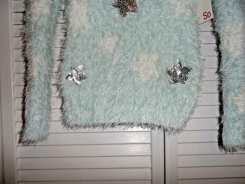 Pretty SO girls size 7 mint green white star silver sequin stars sweater NWT - Picture 2 of 4