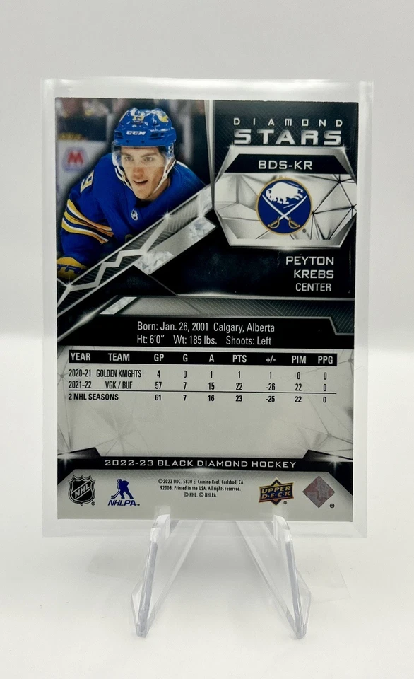 PEYTON KREBS 2022-23 UD BLACK DIAMOND STARS BDS SABRES /299 - Image 2 of 2