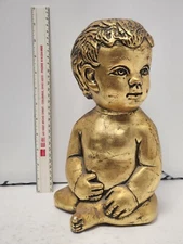 12" JARU c1974 GOLDEN Cherub Baby Plaster Statue