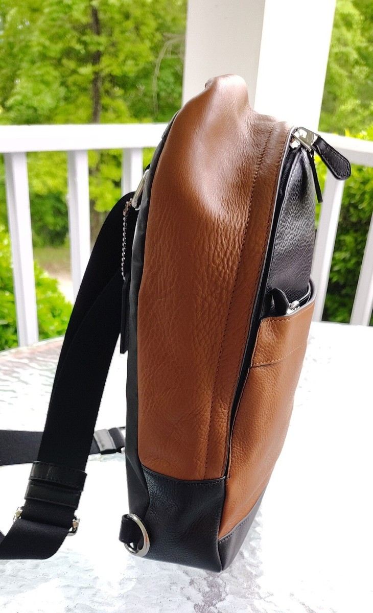 coach backpack campus black and brown color COACH SMALL F71751 Black & Tan Color Block Campus Moto Leather Backpack