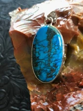 Blue Cloud Mountain Turquoise Oval Pendant 2" Chocolate Matrix Artisan Southwest