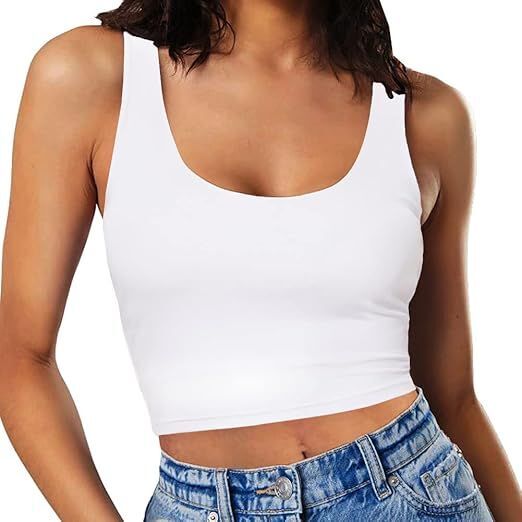 Women's Sexy Sleeveless Crop Top - Double Layer Scoop Neck Cropped Tank