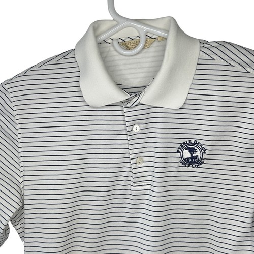 Camisa Polo Pebble Beach Golf Links Para Hombre Mediana Manga Corta Blanco Azul Rayas - Imagen 4 de 12