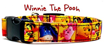 Winnie The Pooh dog collar handmade adjustable buckle collar 5/8'' wide or leash 