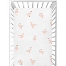 Mini Crib Sheets Fitted for Girls Boys Cute Gooses Duck Baby Crib Sheets, Neu...
