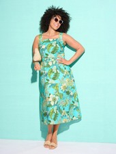 Talbots Women’s NWT Size 10 Tropical Botanical Linen A-Line Summer Midi Dress