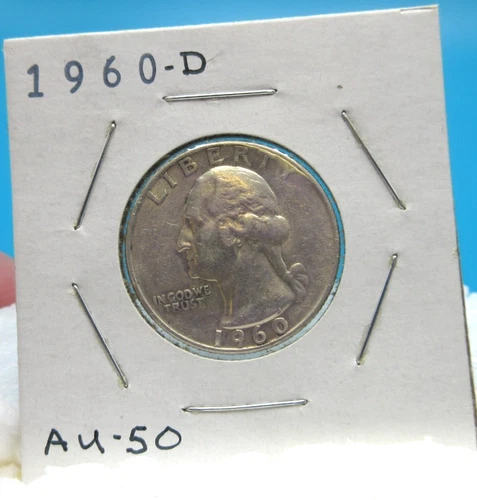 1960-D Washington 25 Cent Coin Quarter / 90% Silver / About Uncirculated