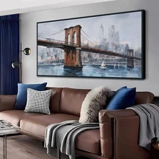Ardemy Brooklyn Bridge Wall Art Canvas Cityscape Abstract Skyline New York Ci...