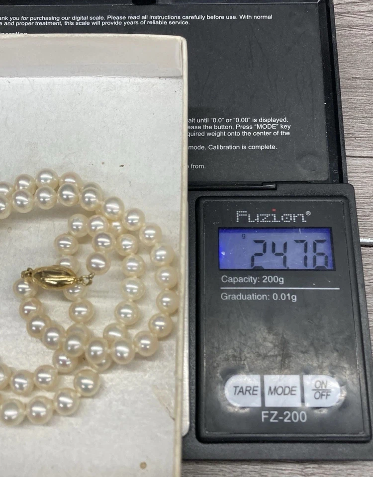 "Collar vintage de perlas cultivadas de 6 mm con broche de oro 14K 585 17,5"" anudado a mano 24,76 g" Foto 4 de 4