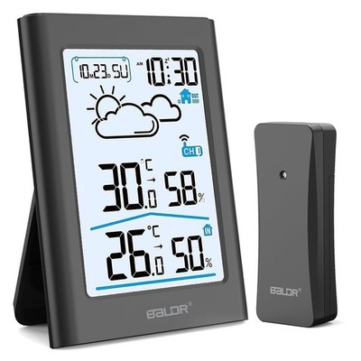 Indoor Outdoor Wireless Thermometer Weather Station with Clock Battery Powered