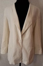Vtg OLEG CASSINI Blazer Sz 10 Off White Cream Linen Look Single Button Pockets