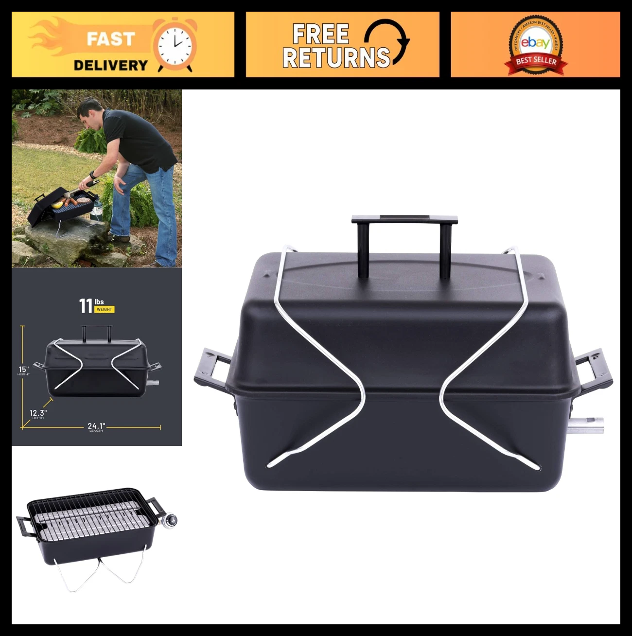 Portable Propane Gas Grill - 1-Burner Outdoor BBQ Grill for Camping & Tailgating