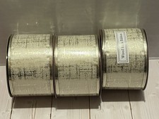 NEW lot of 3 rolls tan gold wired edge ribbon 2.5" x 30  Christmas