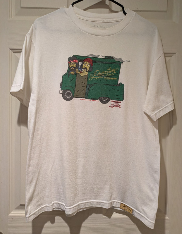 Primitive Cheech & Chong Up in Smoke Graphic White Cotton T-Shirt Short Sleeve M