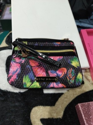 Betsey Johnson Cosmetic Bag Butterfly Wristlet Sequined Still With Box