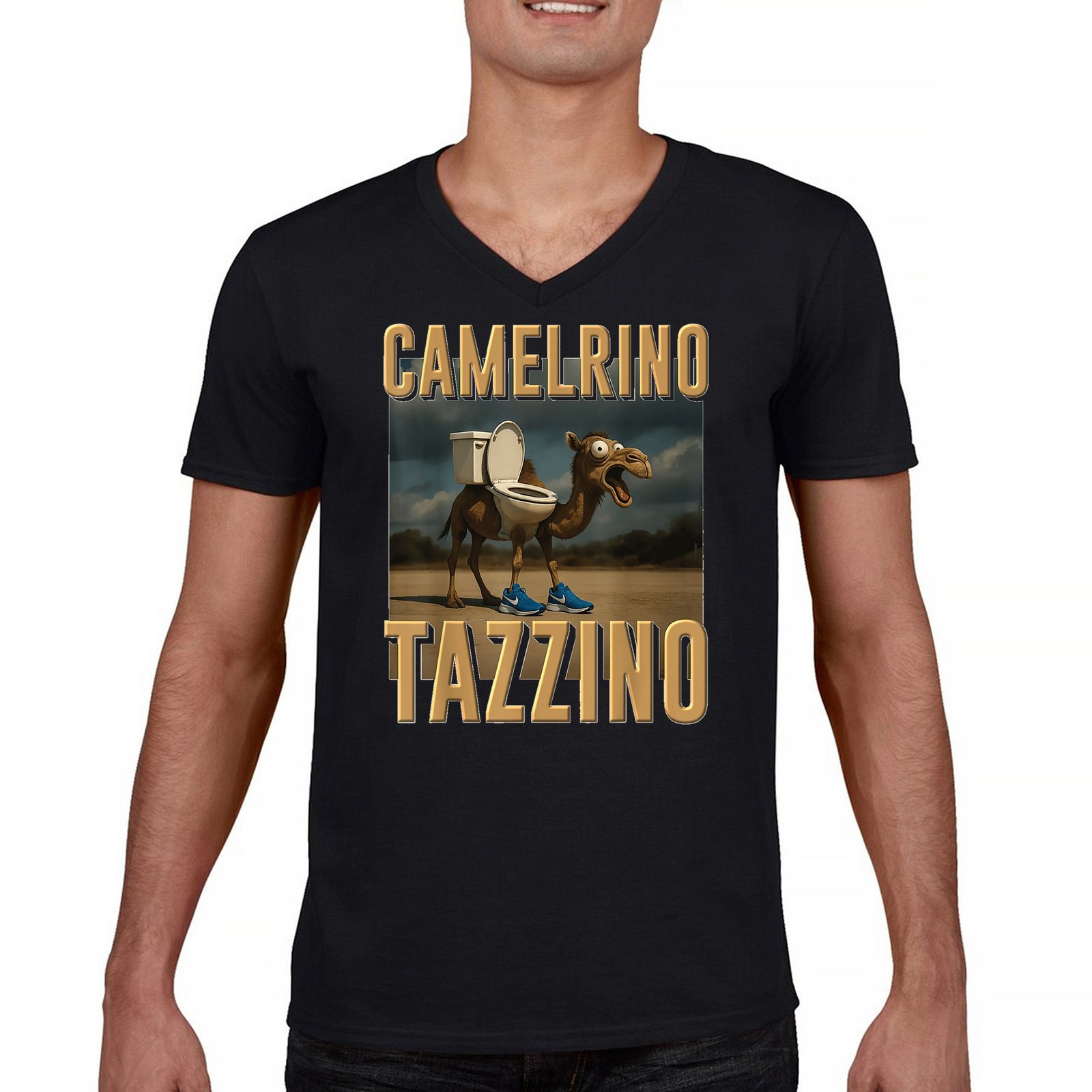 ALTRA Camelrino Tazzino T Shirt Uomo Scollo a V Divertente Rosso Cervello Italiano Gen Z Alpha Meme