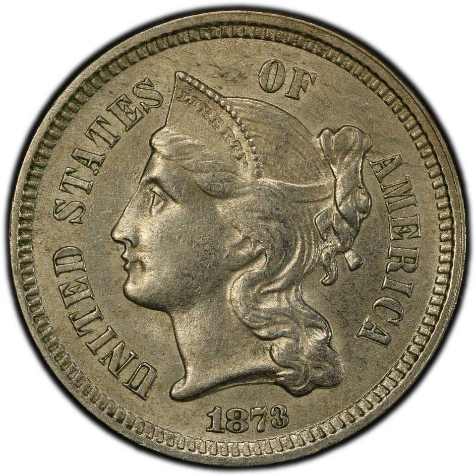 1873 Three Cent Nickel Closed 3 – AU58 PCGS (Gold Shield) – Free Shipping! - Image 2 of 4