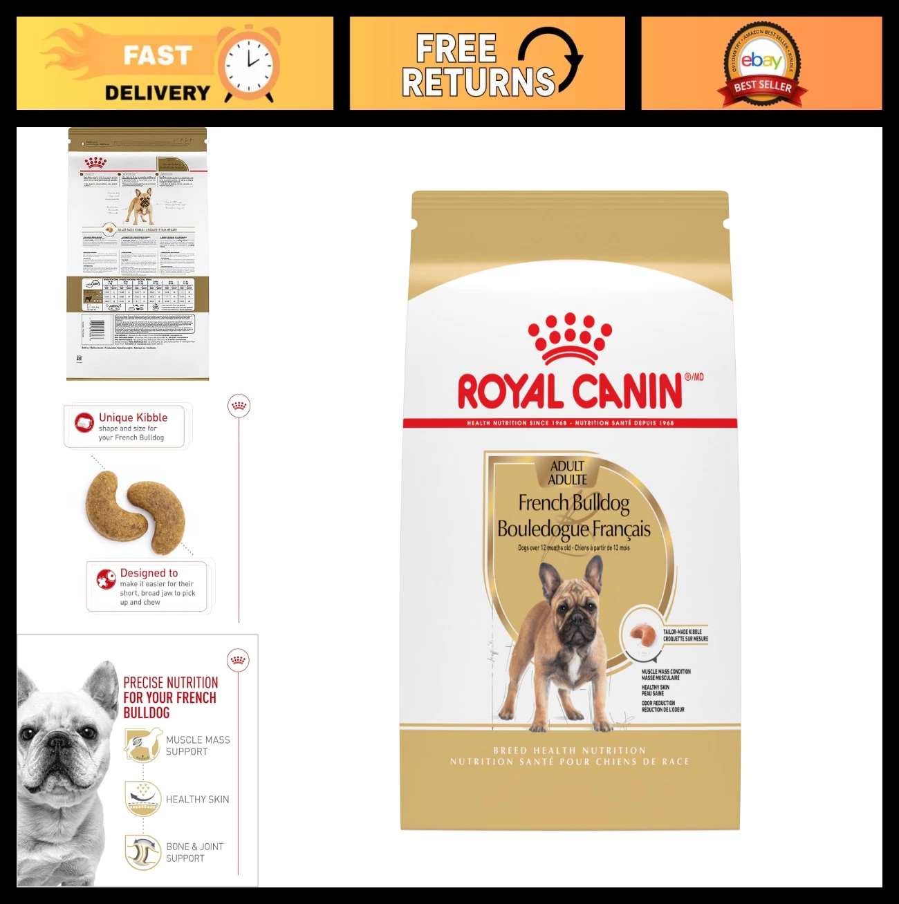 French Bulldog Adult Dry Dog Food - Breed Health Nutrition, 17 lb Bag, Premium F