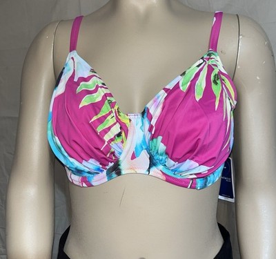Fantasie Carabelita Pink Floral Gathered Lycra Full Cup Bikini Top Size 40H