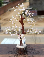 150+ Rose Quartz Gemstones Golden Branches Bonsai Money Tree Decor JW