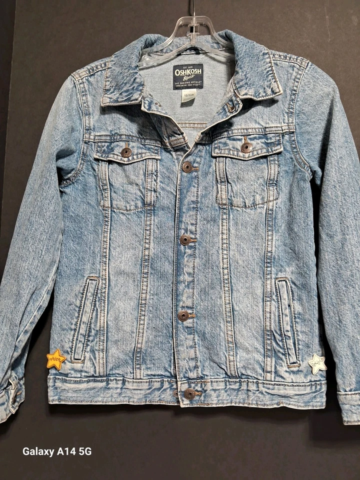 Angel Decorated OshKosh B'gosh Girls Denim Jacket 12/12A Blue Cotton Button - Image 2 of 4